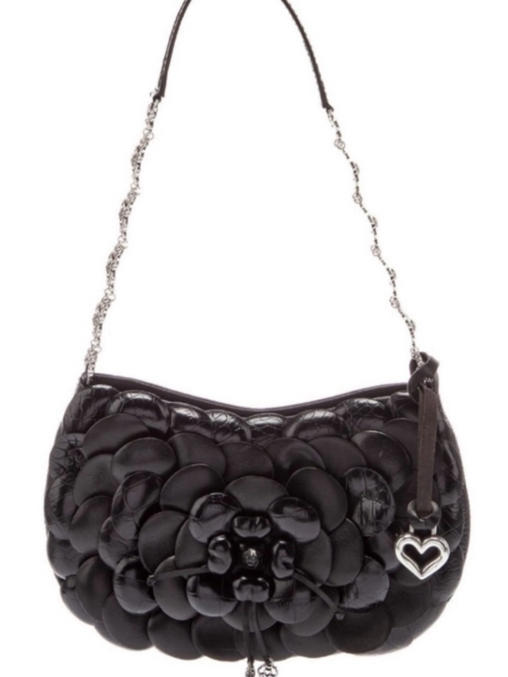 Brighton Rosalie Black Leather Flower Petal Shoulder Bag